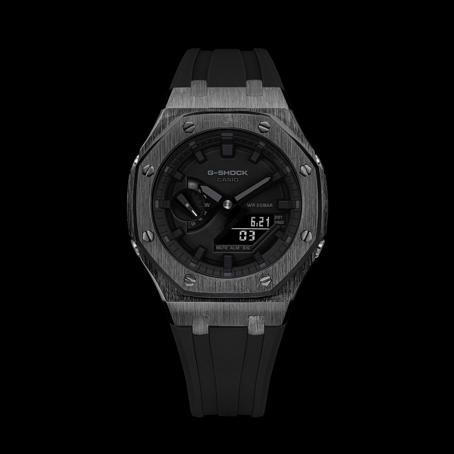 Gshock CasiOak Gunmetal - Black face (Black Resin Straps & Time Markers)