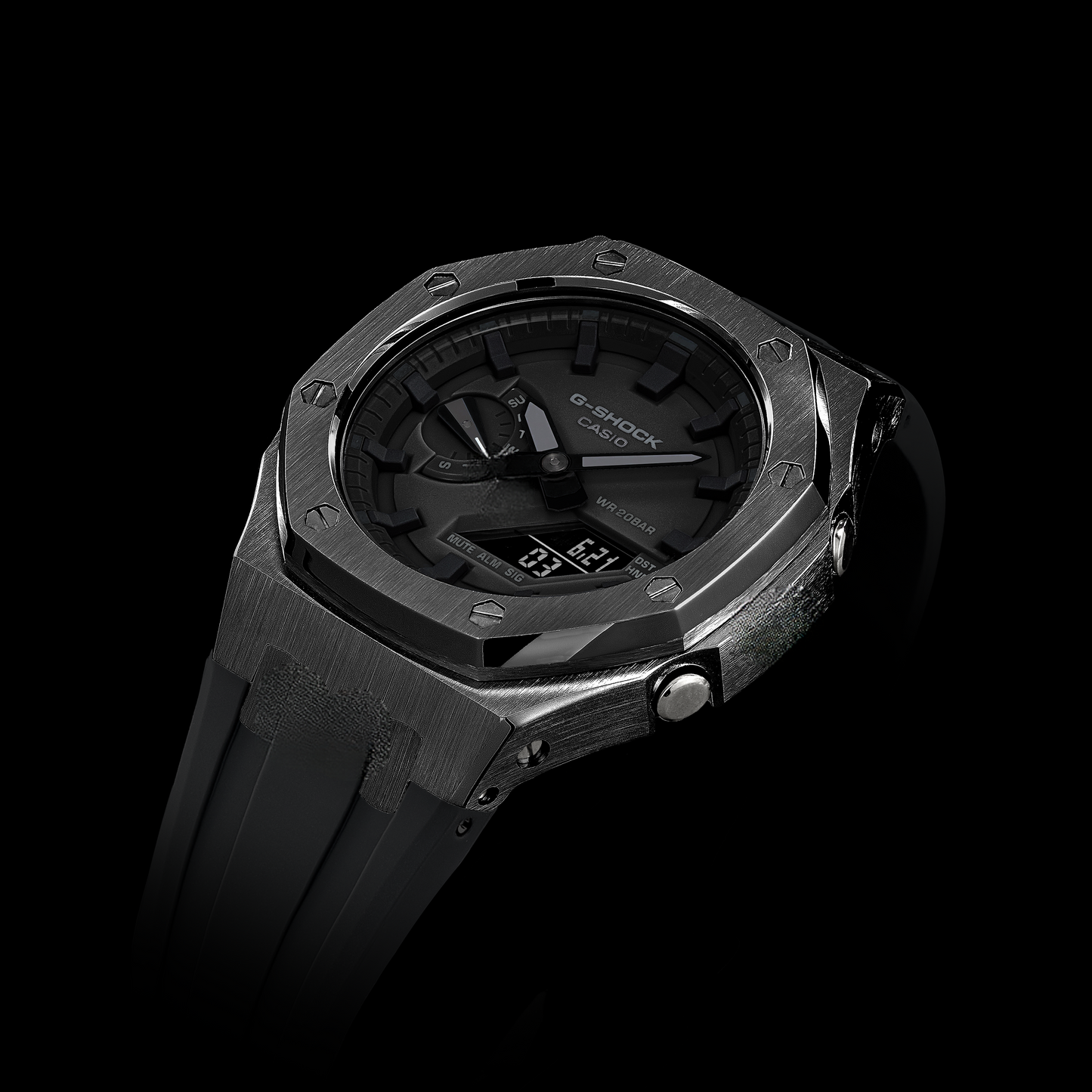 Gshock CasiOak Gunmetal - Black face (Black Resin Straps & Time Markers)
