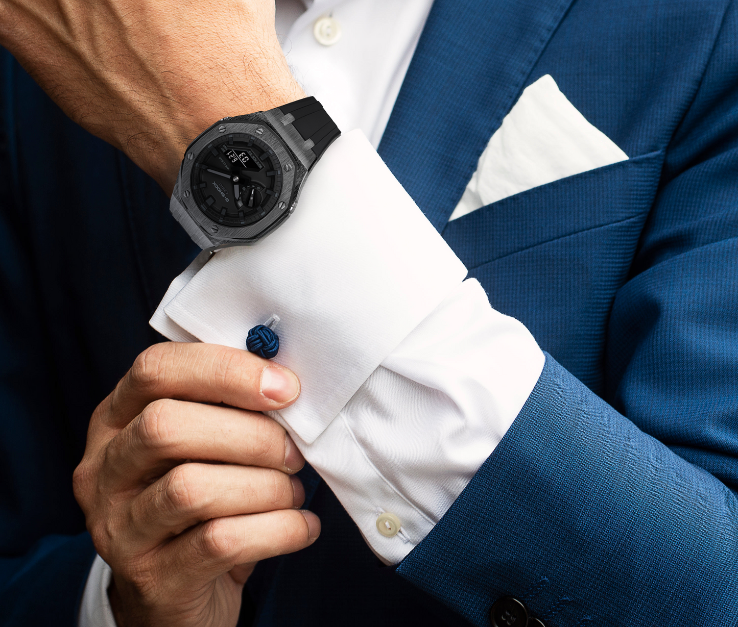 Gshock CasiOak Gunmetal - Black face (Black Resin Straps & Time Markers)