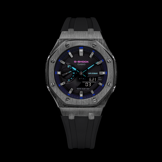 CasiOak Gunmetal - Cadran VB1A (bracelets en résine noire et index en bronze)