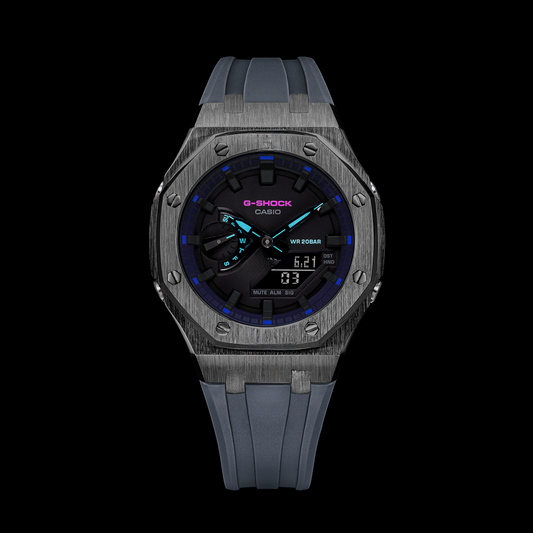 CasiOak Gunmetal - Cadran VB1A (bracelets en résine grise et index noirs)