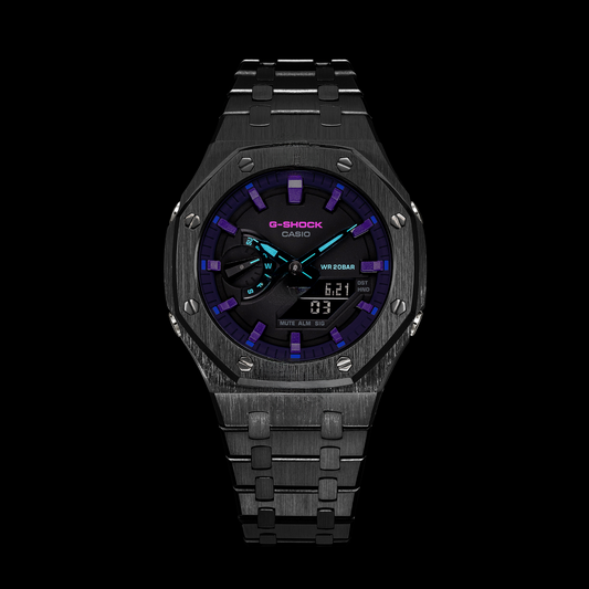 Gshock CasiOak Black - Cadran noir (acier noir et index violets)