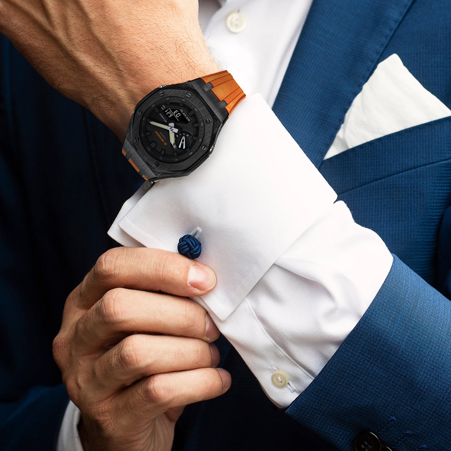 Gshock CasiOak Black - Black face (Orange Resin Straps & Black Time Markers)