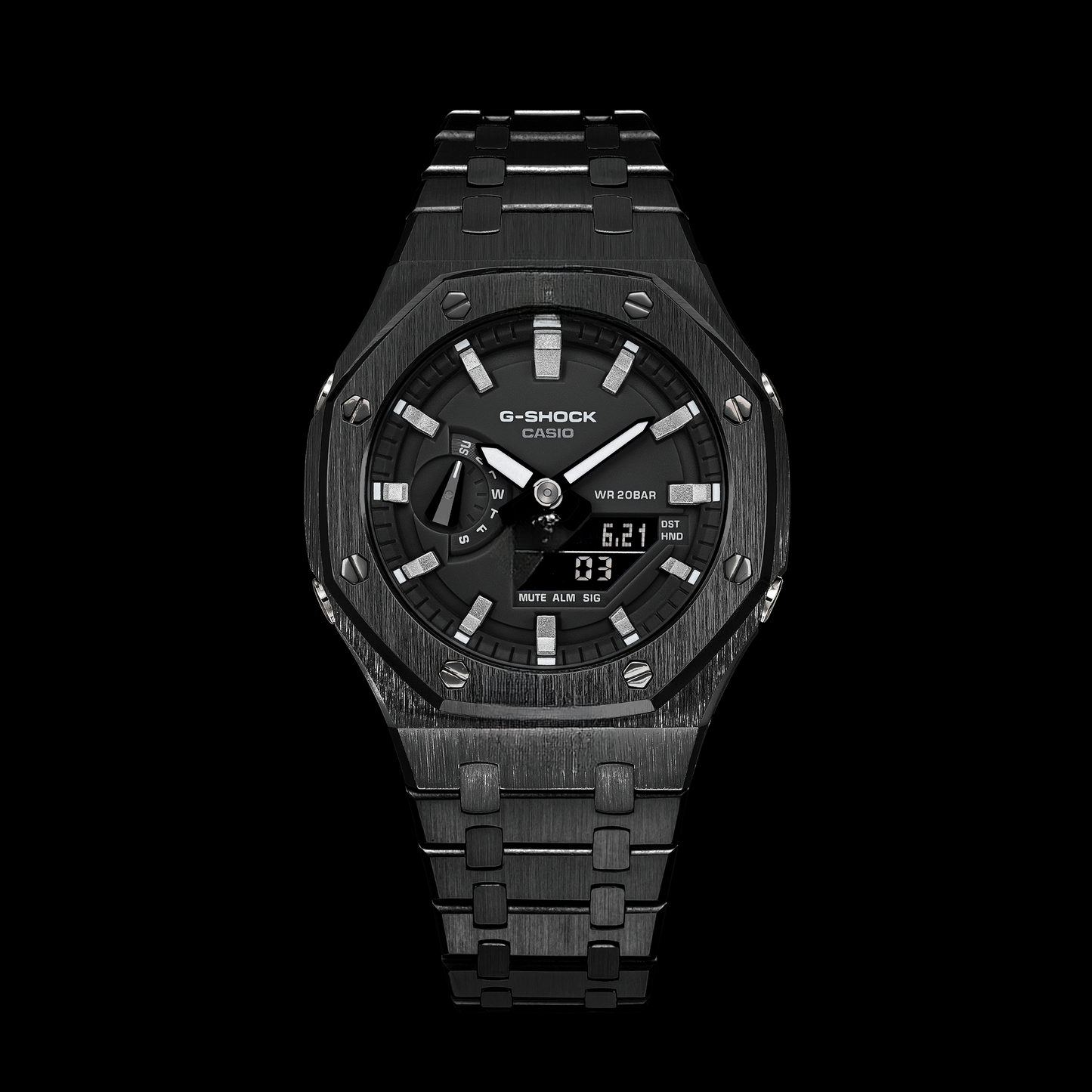 Gshock CasiOak Black - Cadran noir (index acier et argent)