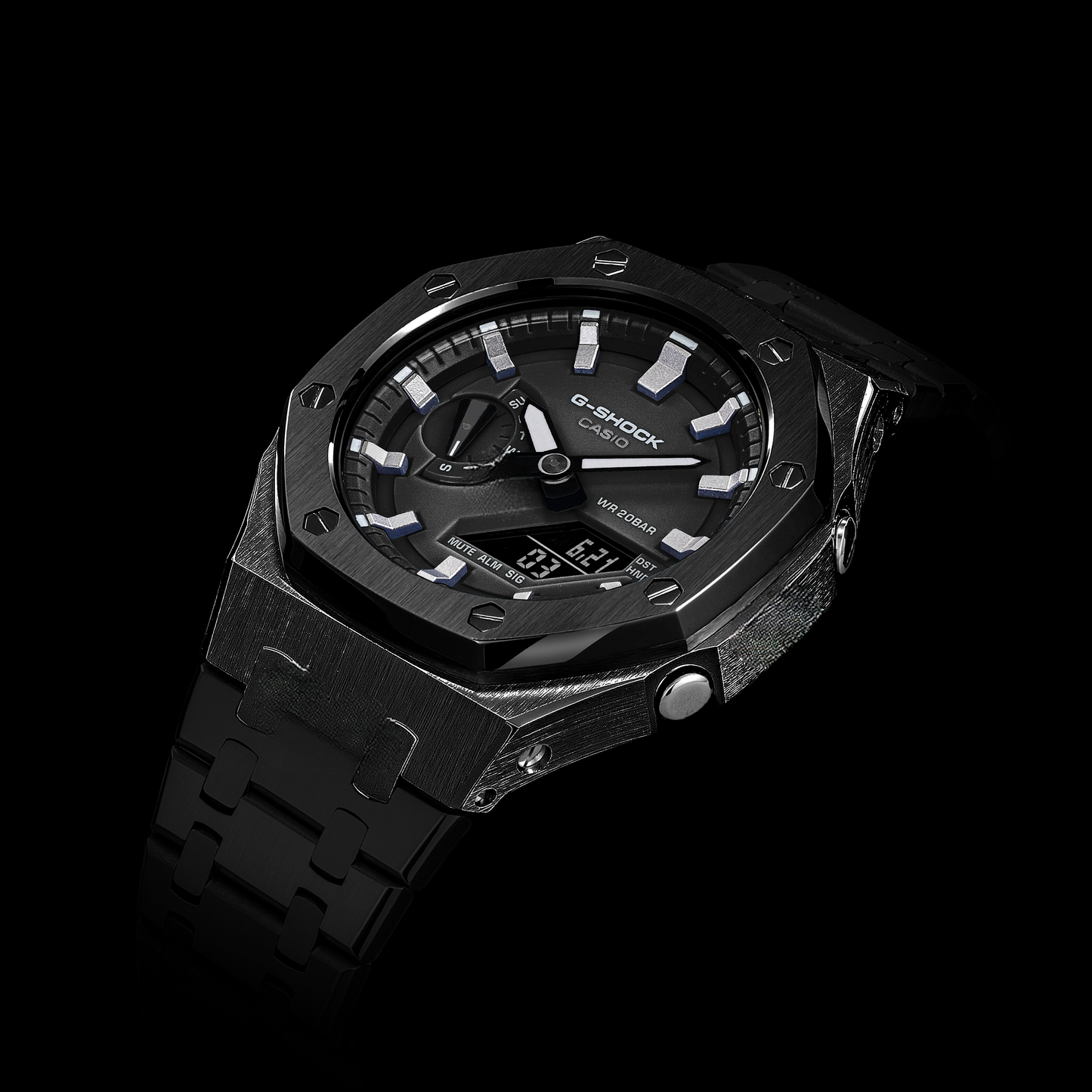 Gshock CasiOak Black - Cadran noir (index acier et argent)