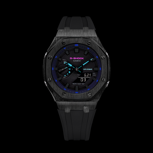 Montre Gshock CasiOak Black - Cadran VB1A (bracelets en résine noire et index noirs)