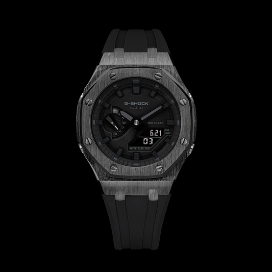 Gshock CasiOak Gunmetal - Black face (Black Resin Straps & Time Markers)