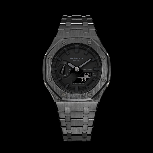 Gshock CasiOak Gunmetal - Cadran noir (acier noir et marqueurs de temps)