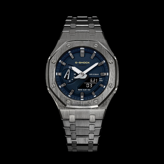 Gshock CasiOak Gunmetal - Cadran bleu (index des heures en acier et bronze)