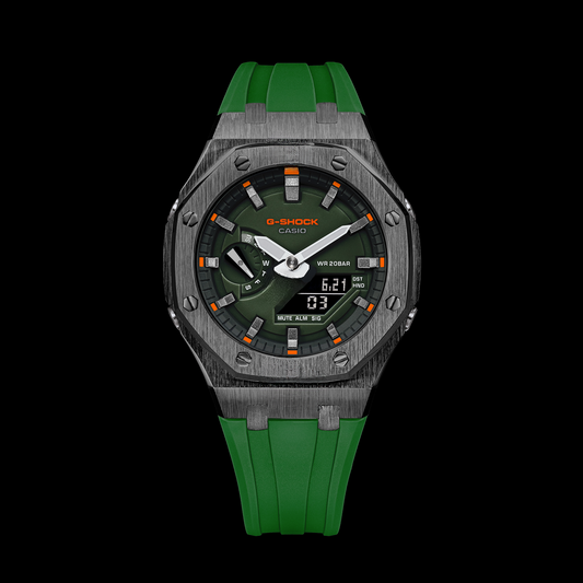 Gshock CasiOak Gunmetal - Green face (Green Resin Straps & Gunmetal Time Markers)