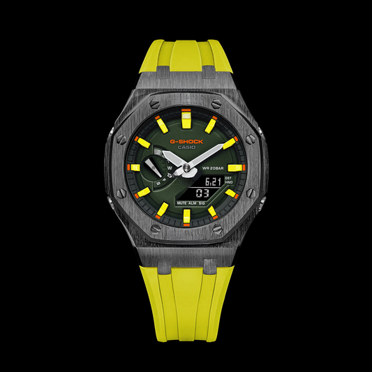 Gshock CasiOak Gunmetal - Green face (Yellow Resin Straps & Markers)