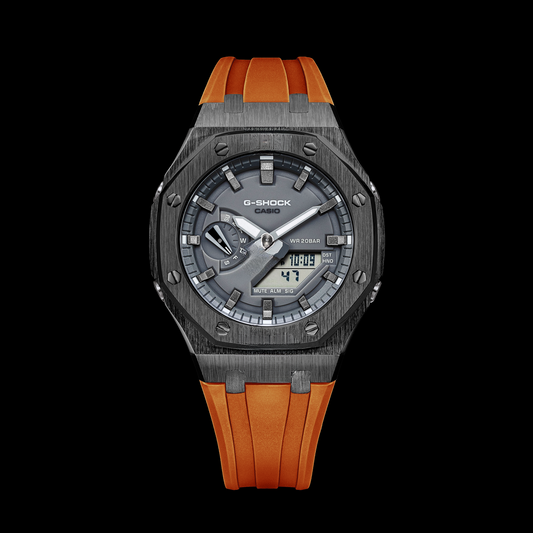 Montre Gshock CasiOak Gunmetal - Cadran gris (bracelets en résine grise et index en bronze)