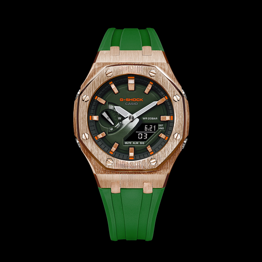 Gshock CasiOak Rose Gold - Green face (Green Resin Straps & Rose Gold Time Markers)