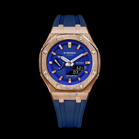Gshock CasiOak Rose Gold - Royal Blue face (Blue Resin Straps & Rose Gold Time Markers)