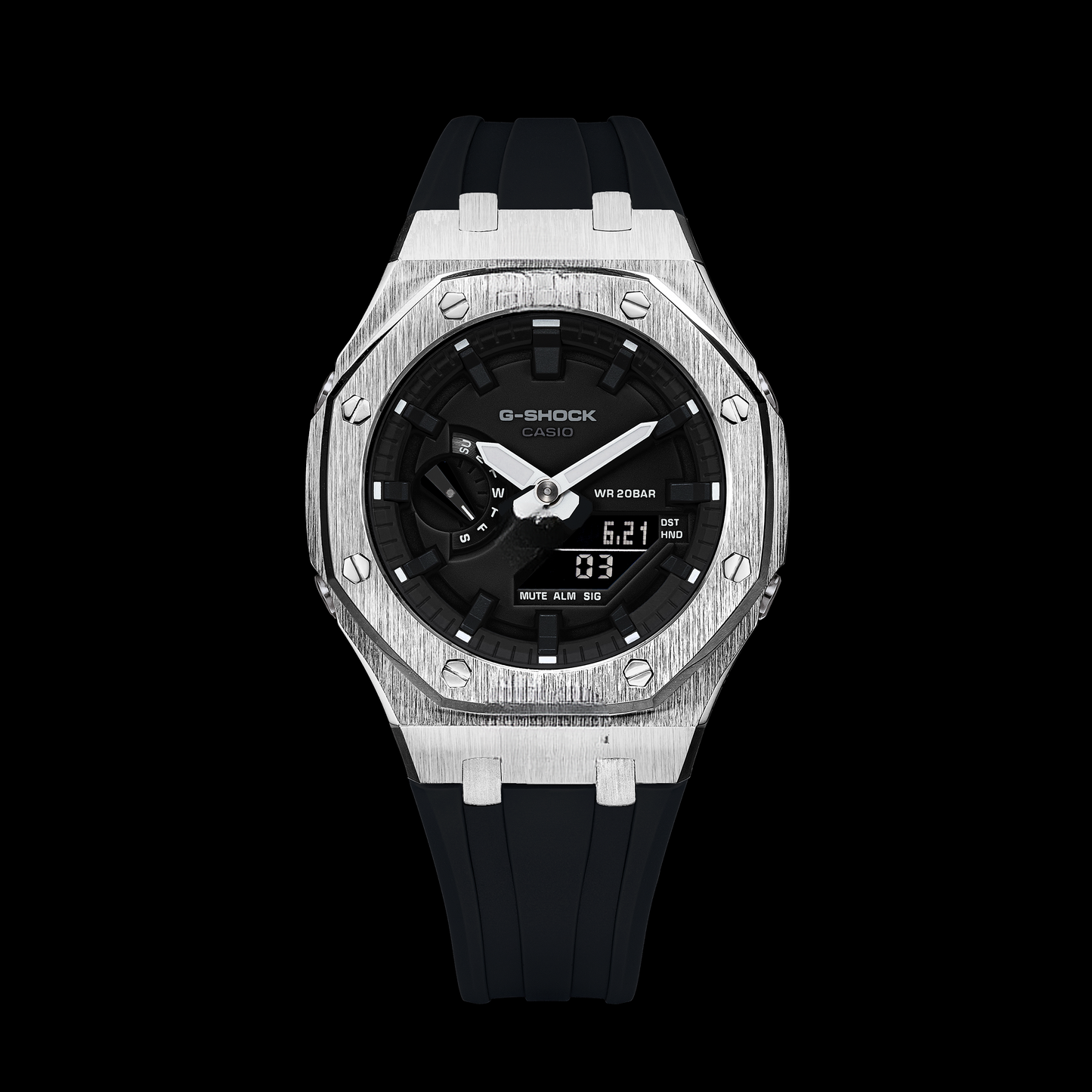 Gshock CasiOak Silver - Cadran noir (bracelets en résine noire et index)