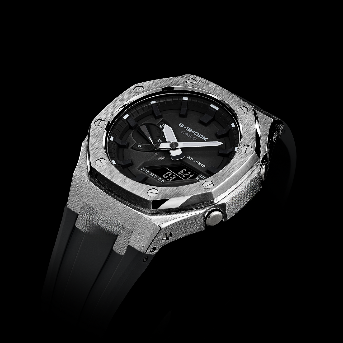 Gshock CasiOak Silver - Cadran noir (bracelets en résine noire et index)