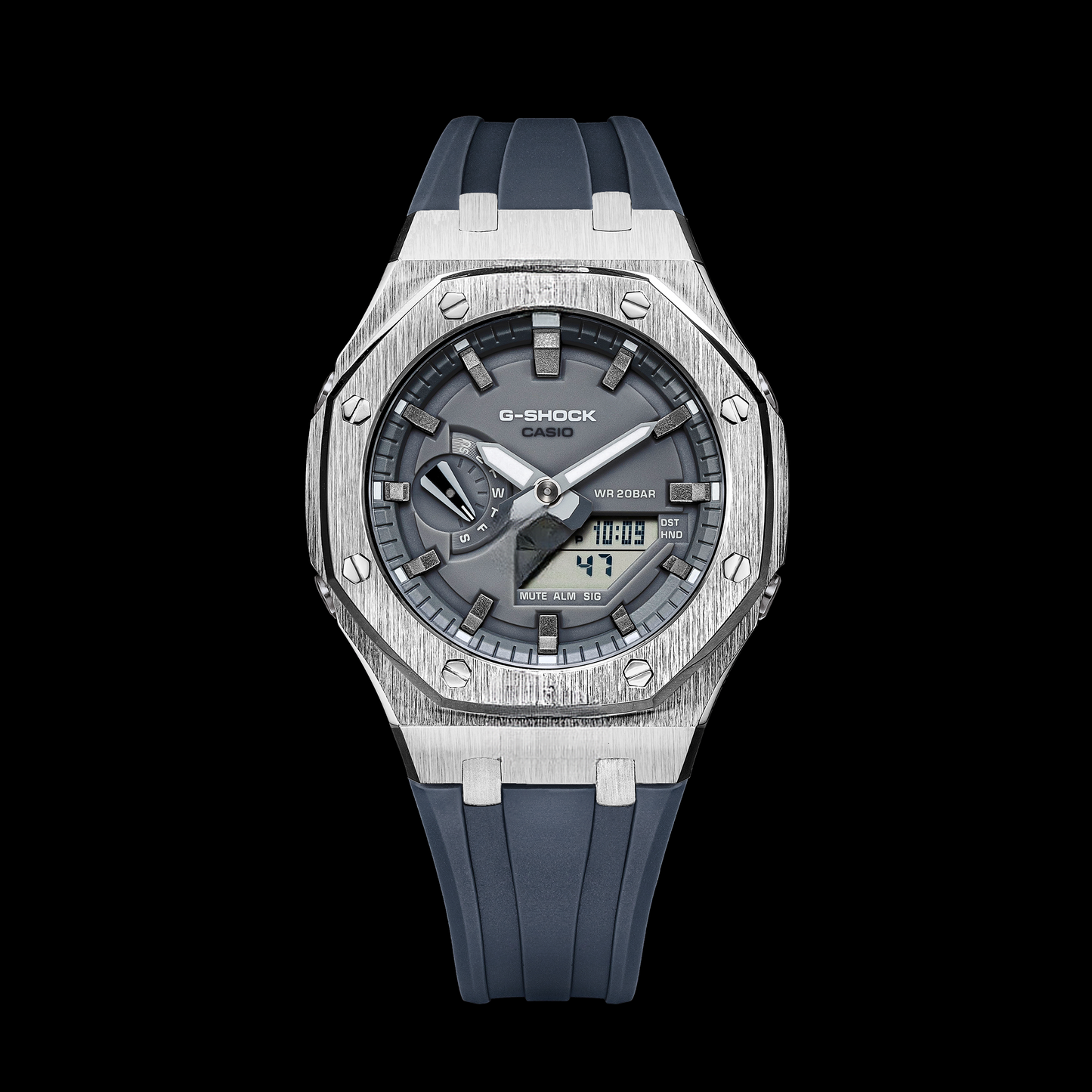 Gshock CasiOak Silver - Cadran gris (bracelets en résine grise et index bronze)