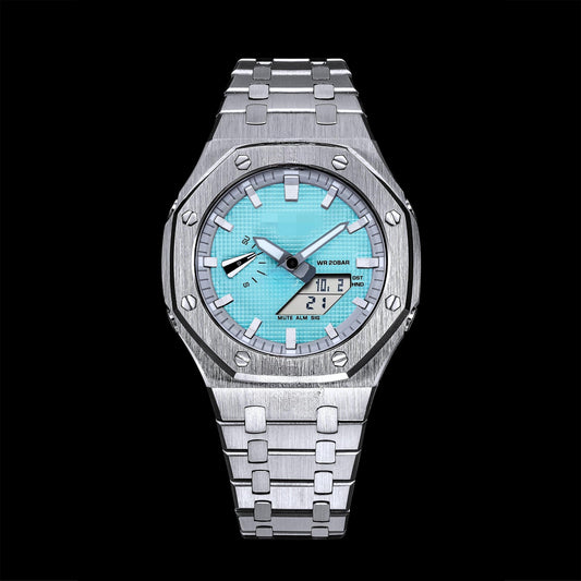 Gshock CasiOak Silver - Cadran Tiffany (Indicateurs de temps en acier et argent)